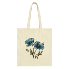 Blue Poppy Tote Bag, Floral Shopping Bag, Botanical Design, Unique Gift, Everyday Carry, Stylish Tote, Grocery Bag, Book Bag - Tawshia
