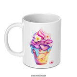 Ice Cream Mug, Colorful Dessert Mug, Floral Mug, Food Mug, Watercolor Mug, Novelty Mug, Gift Idea - Tawshia