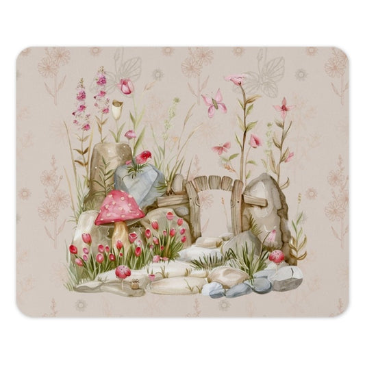 Fairy Garden Mousepad, Cottagecore Decor, Magical Scene Desk Mat, Mushroom Art Mouse Pad, Butterfly Mousepad, Enchanted Garden Gift - Tawshia