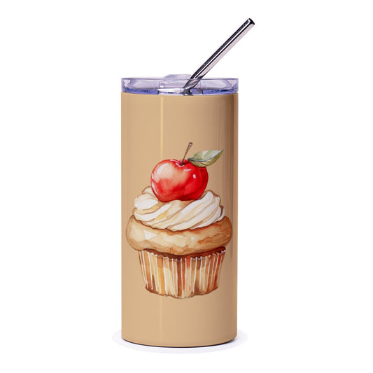 Apple Topped Cupcake Tumbler, Sweet Treat Drinkware, Dessert Lover Gift, Watercolor Cupcake Design, Unique Tumbler Cup, Kitchen Accessories - Tawshia