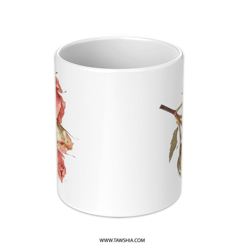 Floral Mug, Rose Buds, Botanical Print, Unique Coffee Mug, Flower Mug, Tea Mug, Gift for Her, Nature Lover Gift, Vintage Style Mug - Tawshia