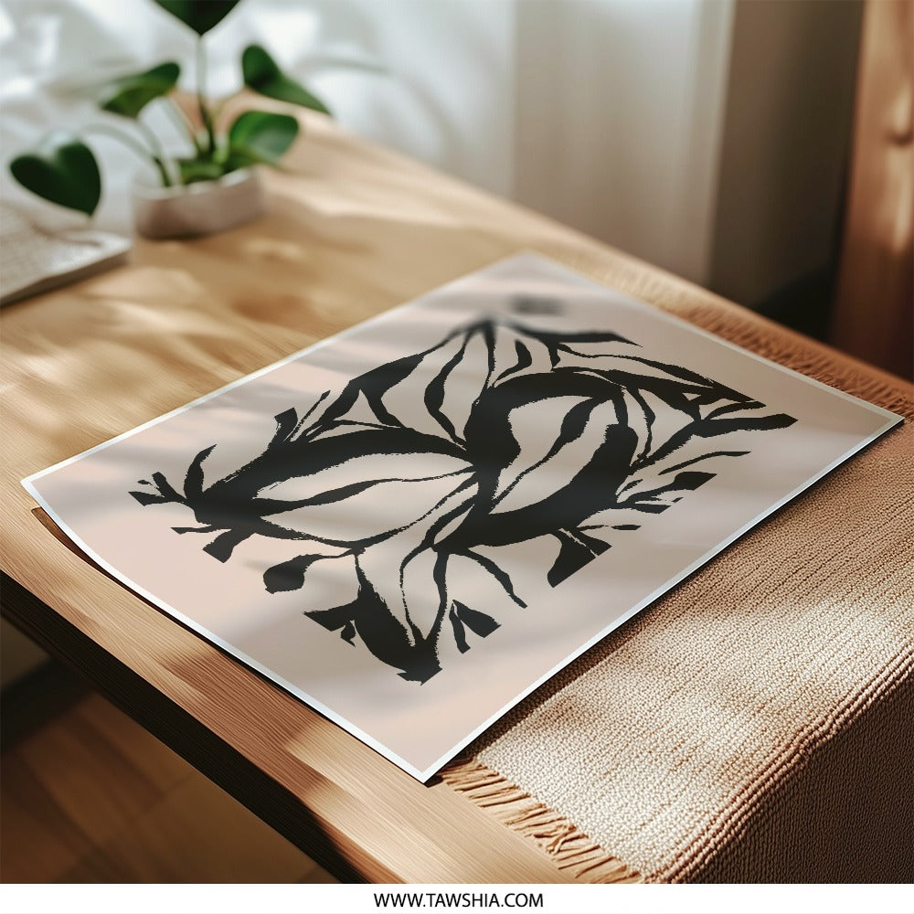 Abstract Leaves Photographic Print, Modern Art Print, Botanical Wall Art, Minimalist Decor, Black and Beige Art, Home Decor - Tawshia