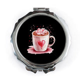 Heart Cocoa Pocket Mirror, Valentines Day Gift, Love Mug, Coffee Cup Mirror, Cute Folding Mirror, Cosmetic Mirror, Travel Mirror - Tawshia