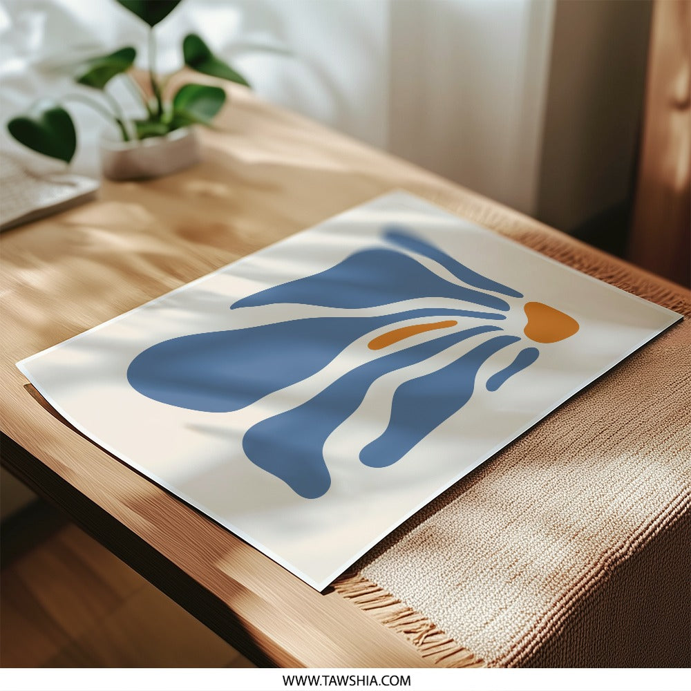 Abstract Flower Photographic Print, Modern Art Print, Blue and Orange Wall Decor, Minimalist Floral Art, Home Decor, Stylish Wall Art - Tawshia