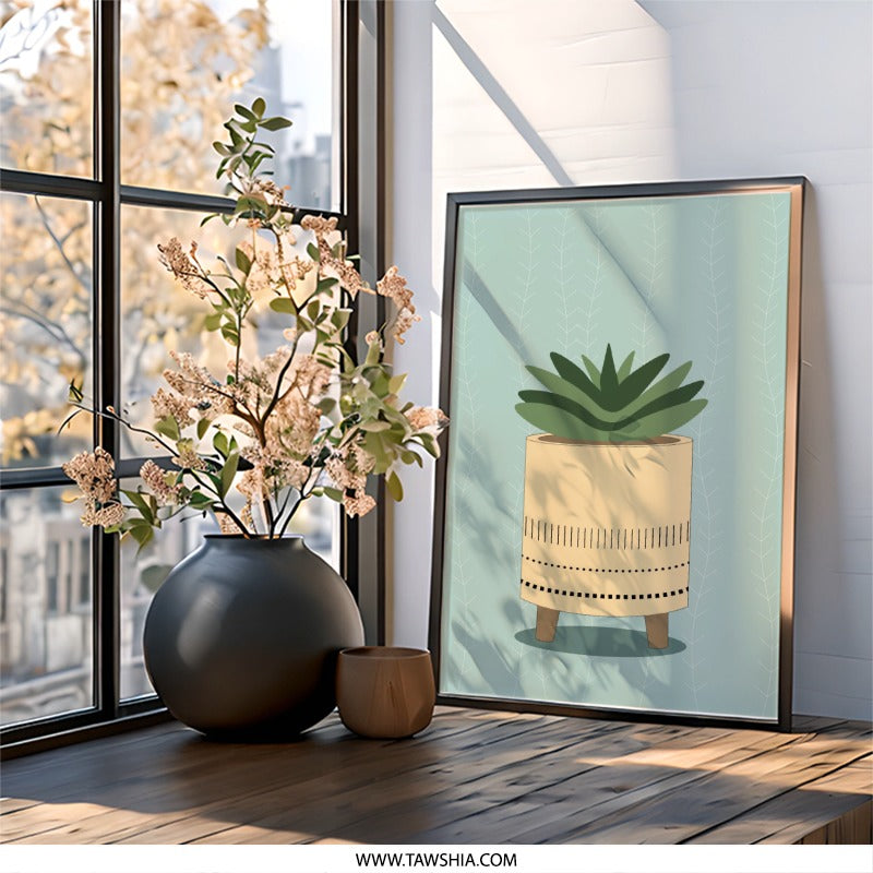 Minimalist Succulent Wall Art, Potted Plant Print, Boho Home Decor, Modern Art Print, Houseplant Lover Gift, Botanical Wall Decor - Tawshia
