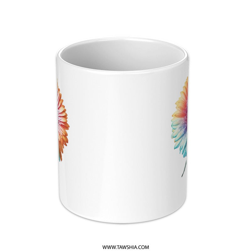 Gerbera Flower Mug, Rainbow Floral Mug, Colorful Flower Gift, Unique Coffee Mug, Gift Idea, Floral Art Mug, Pretty Flower Mug - Tawshia