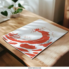 Red Wave Photographic Print, Japanese Art Inspired, Ocean Wave Art, Minimalist Wall Decor, Home Decor, Unique Art Print - Tawshia