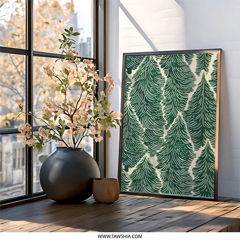 Evergreen Tree Wall Art, Forest Print, Scandinavian Decor, Nature Inspired Wall Decor, Holiday Art, Botanical Art - Tawshia