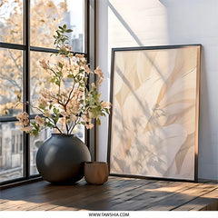 Beige Feather Wall Art, Neutral Abstract Art, Minimalist Home Decor, Large Wall Decor, Feather Print, Modern Wall Art, Living Room Decor - Tawshia