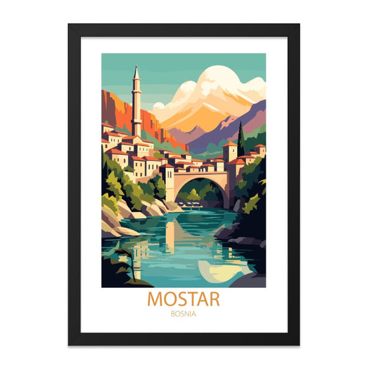 Mostar Bosnia Wall Art, Old Bridge Print, Europe Travel Poster, Cityscape Artwork, Architectural Painting, Modern Home Decor - Tawshia