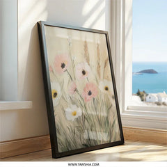 Floral Wall Art Print, Poppy Flower Painting, Botanical Art, Pastel Flower Art, Flower Field Art, Modern Home Decor, Framed Art, Wall Decor - Tawshia