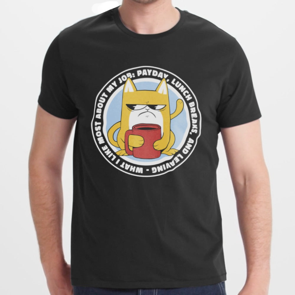 Funny Cat with Coffee Print T-Shirt for Casual Product