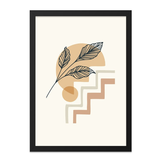 Minimalist Leaves Wall Art, Geometric Shapes Print, Neutral Tone Decor, Modern Abstract Art, Home Decor Wall Art - Tawshia
