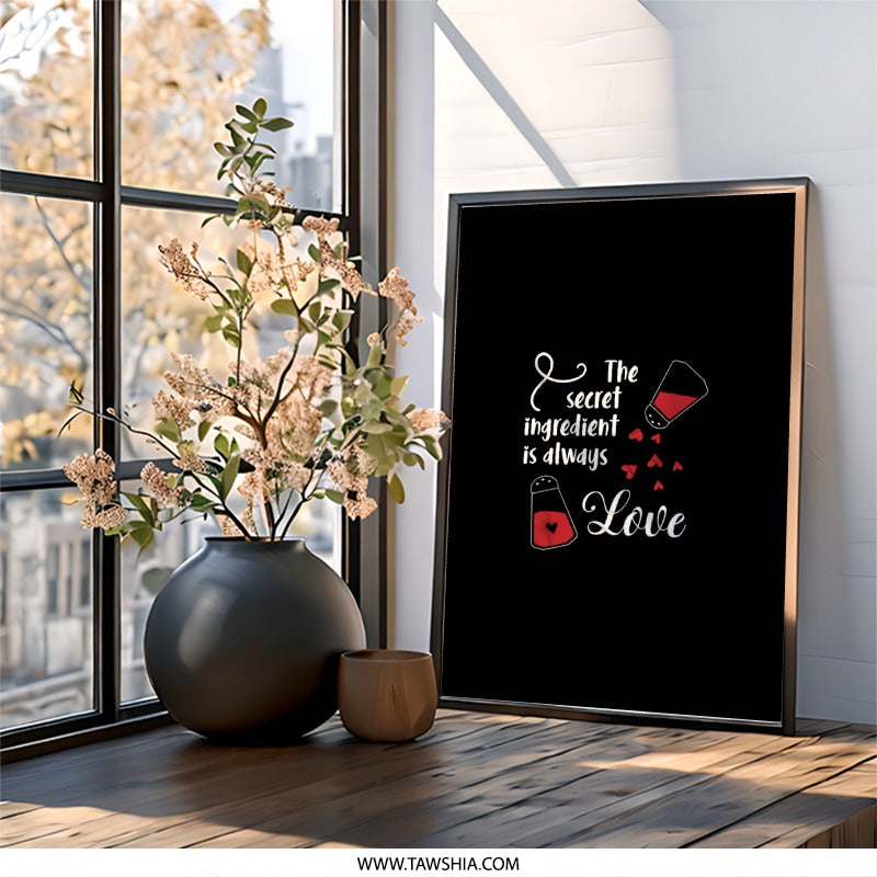 Love Recipe Wall Art, Kitchen Decor, Secret Ingredient Print, Heart Home Decor, Modern Wall Art, Minimalist Kitchen Print - Tawshia