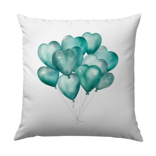 Teal Heart Balloons Pillow, Watercolor Pillow, Decorative Pillow, Cute Pillow, Anniversary Gift, Birthday Gift, Home Decor, Couch Pillow - Tawshia