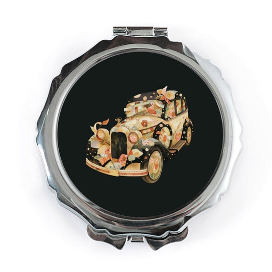 Floral Car Pocket Mirror, Vintage Auto Compact Mirror, Elegant Flower Car Accessory, Automotive Gift, Artistic Pocket Mirror for Handbag - Tawshia