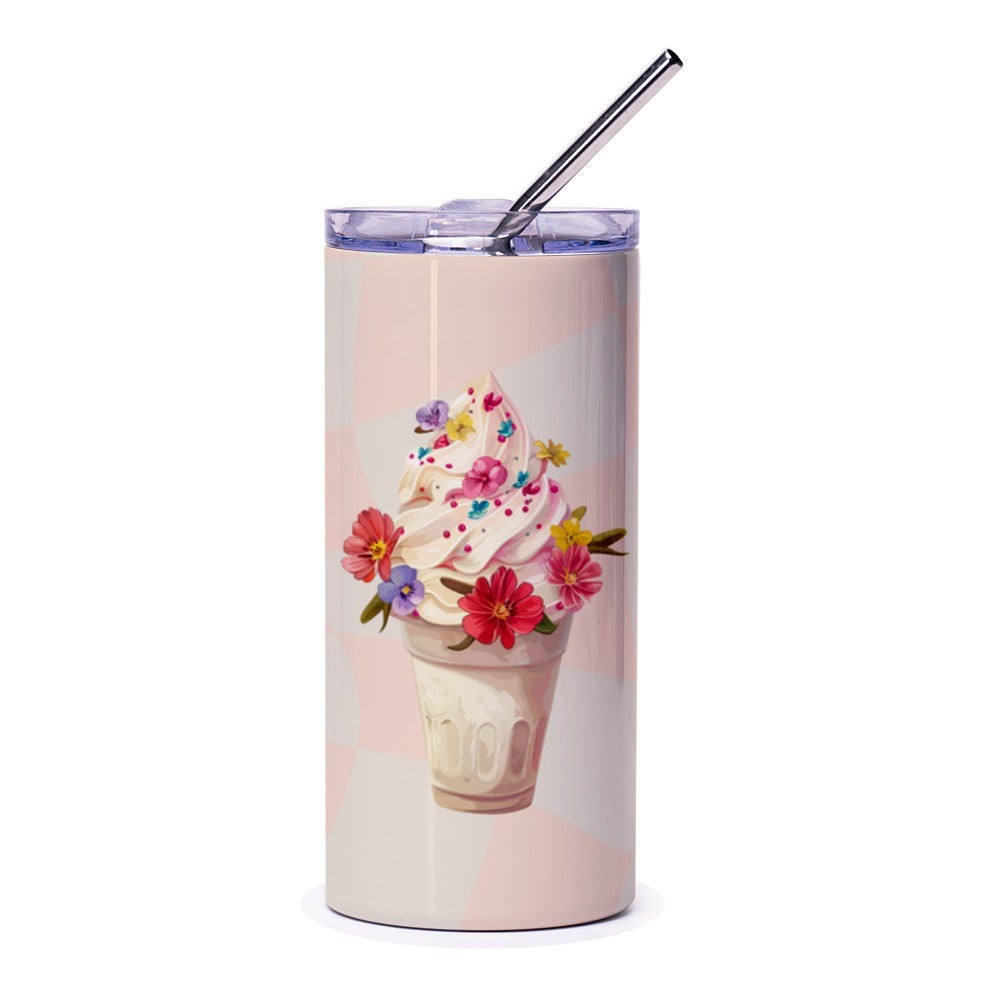 Floral Ice Cream Tumbler, Cute Tumbler, Unique Tumbler, Ice Cream Lover Gift, Summer Tumbler, Travel Tumbler, Gift For Her, Tumblers - Tawshia