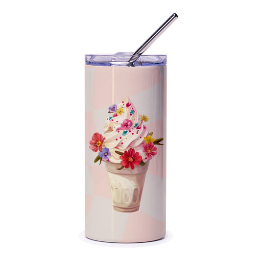 Floral Ice Cream Tumbler, Cute Tumbler, Unique Tumbler, Ice Cream Lover Gift, Summer Tumbler, Travel Tumbler, Gift For Her, Tumblers - Tawshia