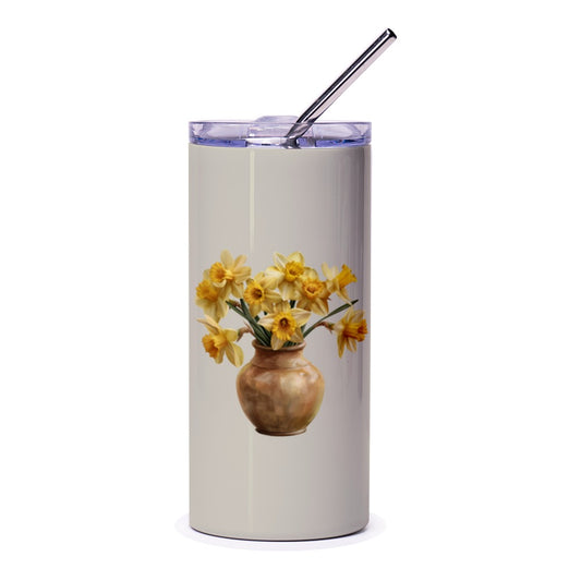 Daffodil Tumbler, Floral Tumbler, Yellow Flower Tumbler, Spring Tumbler, Flower in Vase Tumbler, Gift for Gardener, Mother's Day Gift - Tawshia
