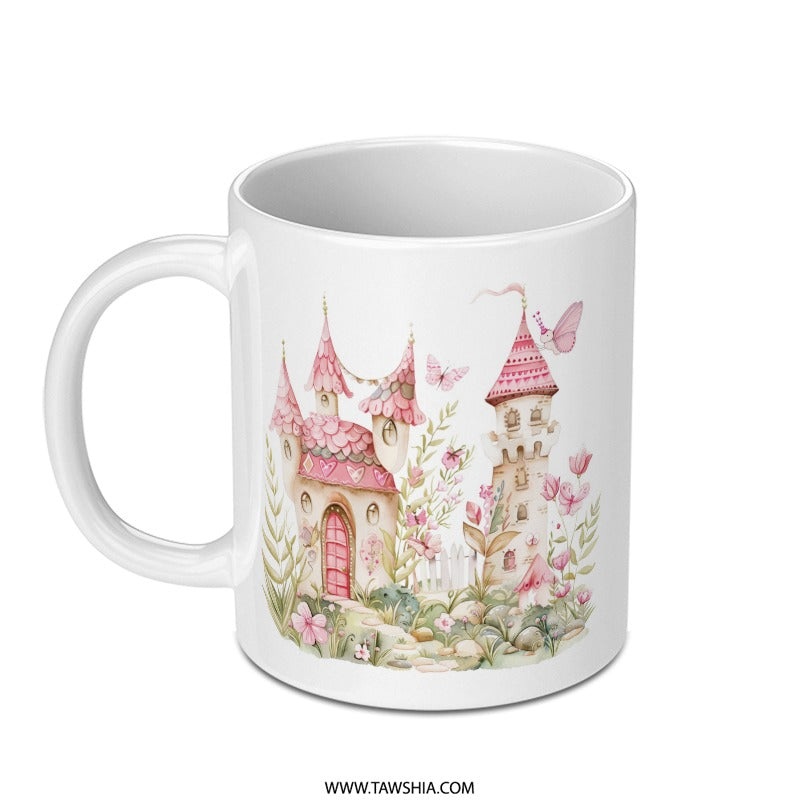 Princess Castle Mug, Watercolor Butterfly Coffee Cup, Fairy Tale Gift, Cute Home Decor, Fantasy Art Mug - Tawshia