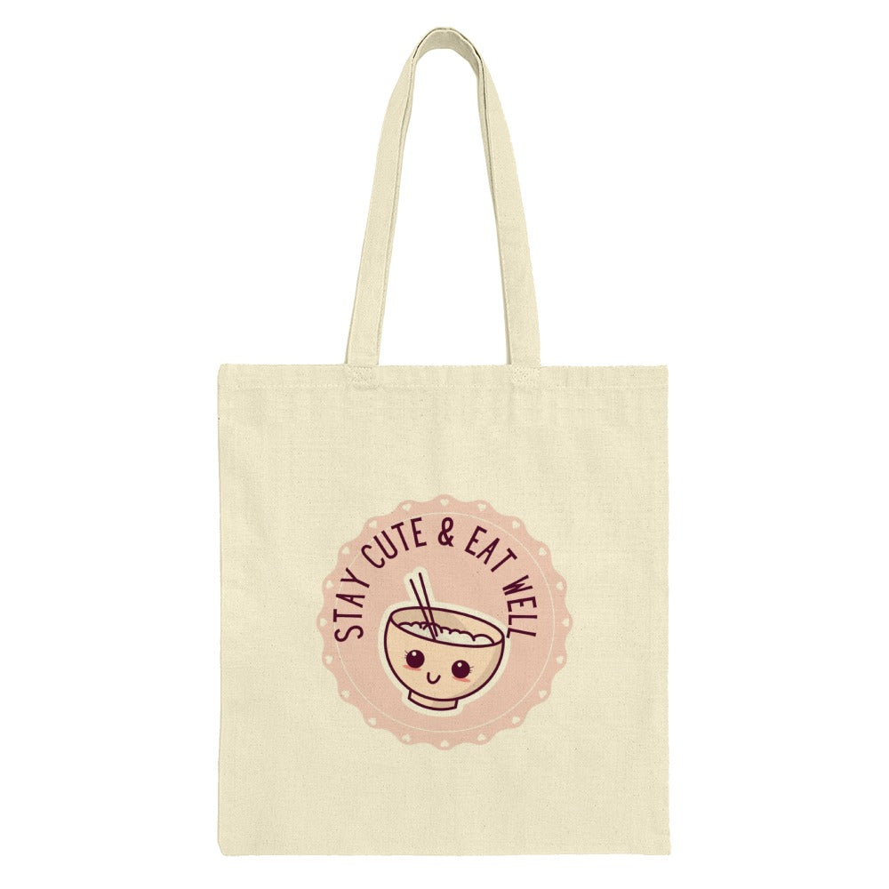 Cute Bowl of Noodles Tote Bag, Stay Cute Eat Well Tote, Kawaii Food Lover Gift, Foodie Shopper Bag, Unique Tote Bag, Everyday Tote - Tawshia