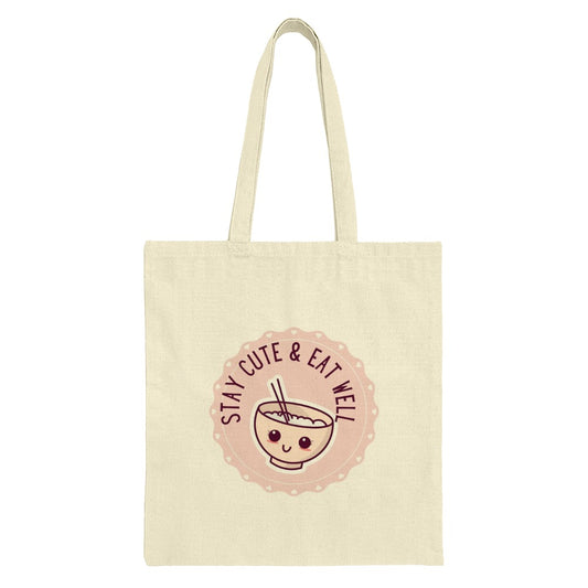 Cute Bowl of Noodles Tote Bag, Stay Cute Eat Well Tote, Kawaii Food Lover Gift, Foodie Shopper Bag, Unique Tote Bag, Everyday Tote - Tawshia