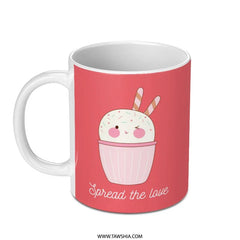 Cute Bunny Cupcake Mug, Spread the Love Mug, Kawaii Cupcake, Fun Mug, Gift for Her, Novelty Mug, Sweet Treat Mug, Baking Lover - Tawshia