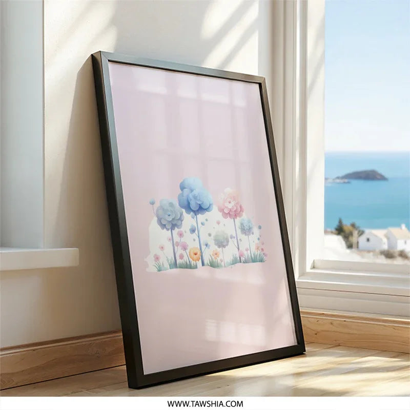 Floral Garden Wall Art, Pastel Flower Print, Dreamy Landscape Art, Nursery Decor, Home Decor, Whimsical Art Print (139 characters) - Tawshia