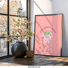 Stay Sweet and Smart Wall Art, Strawberry Print, Cute Fruit Decor, Positive Quote, Modern Kids Room Art, Playroom Decoration - Tawshia