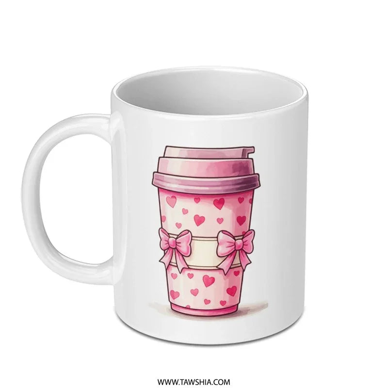 Pink Coffee Mug, Heart Mug, Cute Mug, Valentine Mug, Coffee Lover Gift, Gift For Her, Drinkware, Novelty Mug, Valentine's Day Gift - Tawshia