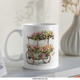 Floral Ice Cream Cart Mug, Watercolor Flower Cart Coffee Mug, Cute Food Cart Mug, Unique Flower Bouquet Mug, Whimsical Coffee Cup, Gift Mug - Tawshia