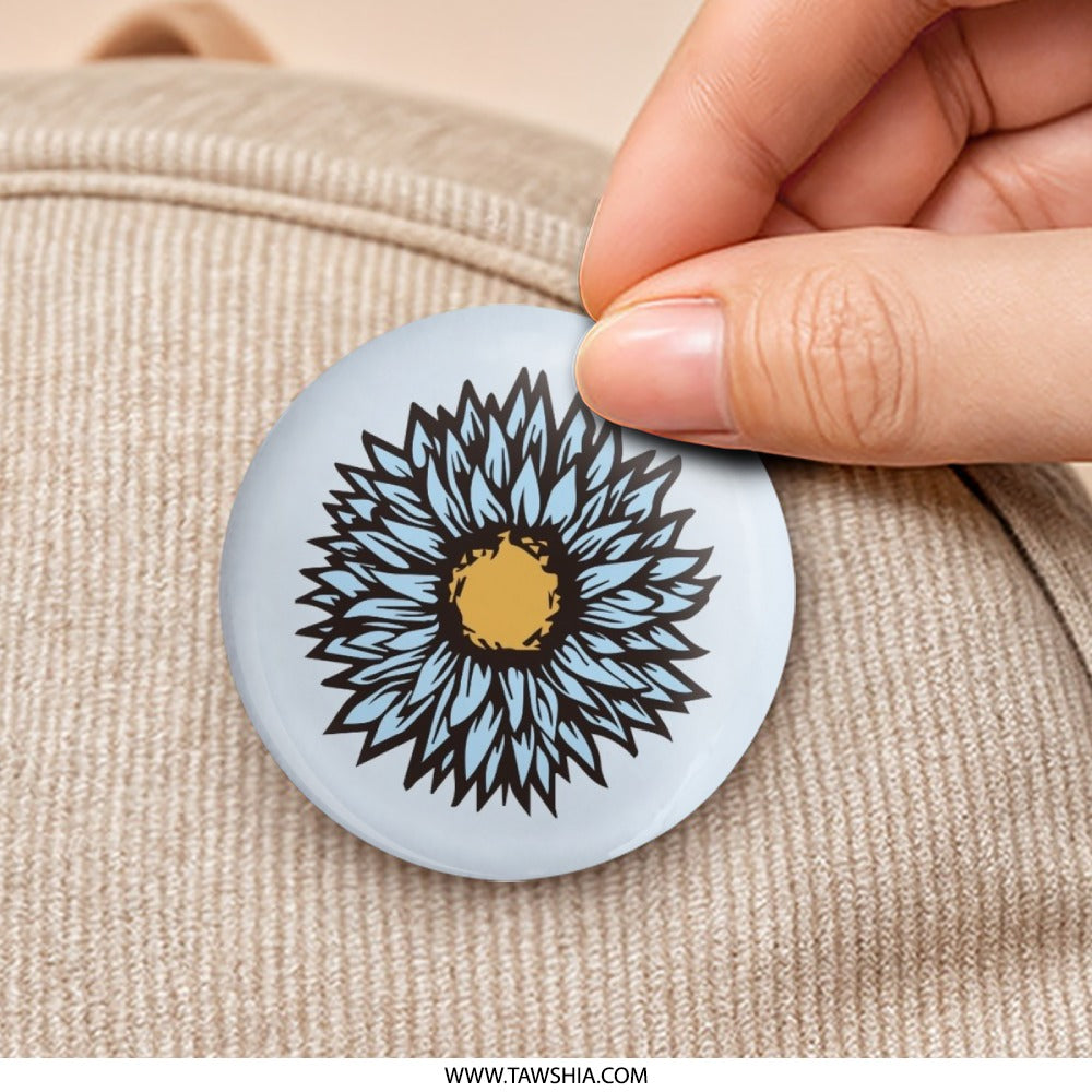 Blue Sunflower Pinback Button, Floral Pin, Flower Button, Cute Aesthetic Button, Trendy Button, Badge - Tawshia