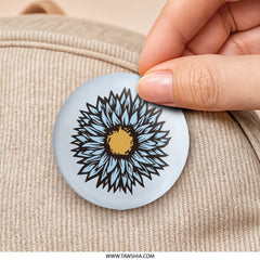 Blue Sunflower Pinback Button, Floral Pin, Flower Button, Cute Aesthetic Button, Trendy Button, Badge - Tawshia