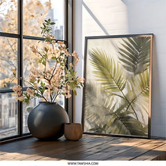 Palm Leaf Wall Art, Tropical Leaves Print, Botanical Art Print, Minimalist Wall Decor, Nature Inspired Art, Housewarming Gift Wall Art - Tawshia