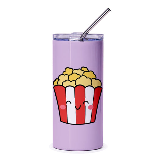 Cute Popcorn Tumbler, Smiling Food Lover Gift, Movie Night Tumbler, Kawaii Popcorn Design, Themed Tumbler, Unique Tumbler - Tawshia