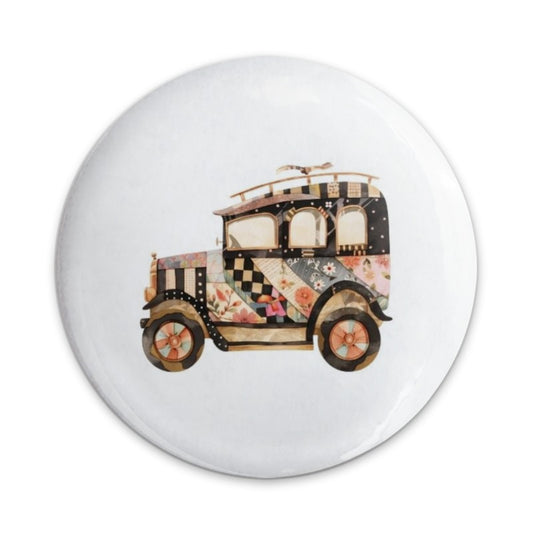 Vintage Car Pinback Button, Classic Automobile Badge, Floral Auto Pin, Retro Vehicle Flair, Collectible Pin Button, Unique Car Lover Gift - Tawshia