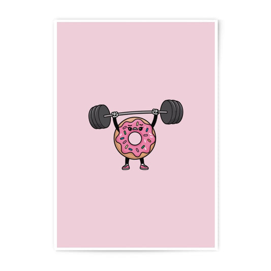 Donut Lifting Weights Photographic Prints, Funny Food Art, Gym Lover Gift, Cute Cartoon Character, Unique Wall Decor, Home Decor - Tawshia