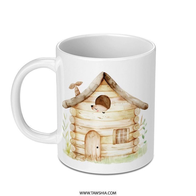 Hedgehog Home Mug, Cute Animal Coffee Mug, Forest Friends Tea Mug, Whimsical Log Cabin, Gift For Animal Lovers, Unique Kitchen Decor - Tawshia