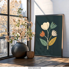 Floral Wall Art Print, Botanical Art, Flower Illustration, Mid Century Modern Decor, Minimalist Flower Print, Scandinavian Wall Decor - Tawshia