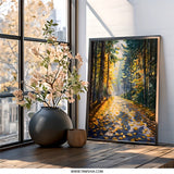 Autumn Forest Path Wall Art, Golden Leaves Painting, Nature Scenery Print, Fall Landscape Decor, Trees Artwork, Home Decor - Tawshia
