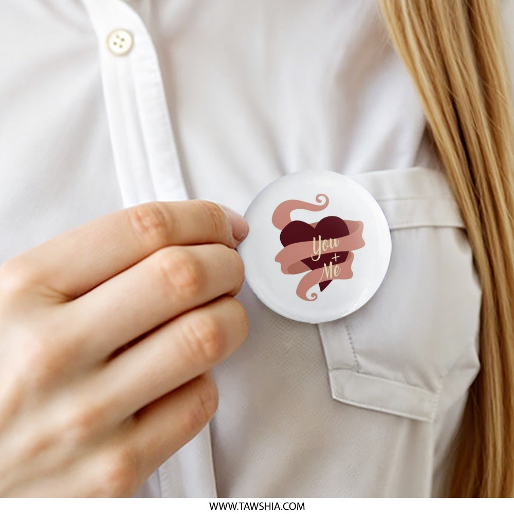 You and Me Heart Pinback Button, Romantic Gift, Cute Badge, Valentines Day Gift, Love Pin, Anniversary Present, Couple Gift - Tawshia