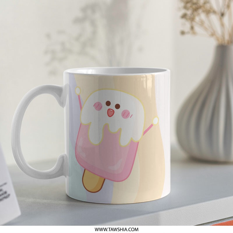 Cute Ice Cream Mug, Kawaii Foodie Gift, Pastel Aesthetic Coffee Mug, Dessert Lover Present, Summer Drinkware, Sweet Treat, Novelty Mugs - Tawshia