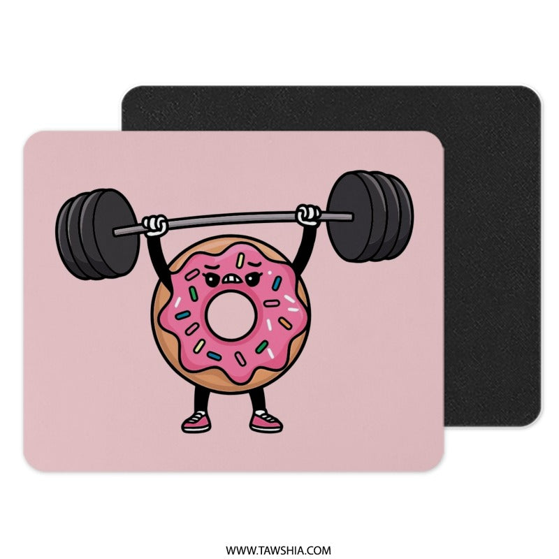 Funny Donut Lifting Weights Mouse Pad, Cute Foodie Gift, Workout Lover Desk Decor, Gym Motivation, Unique Office Accessory, Doughnut Art - Tawshia