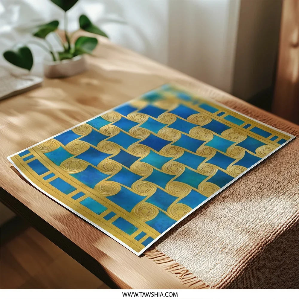 Artistic Pattern Photographic Print, Blue and Gold Wall Art, Abstract Decor, Unique Home Decor, Modern Art Print (131 characters) - Tawshia