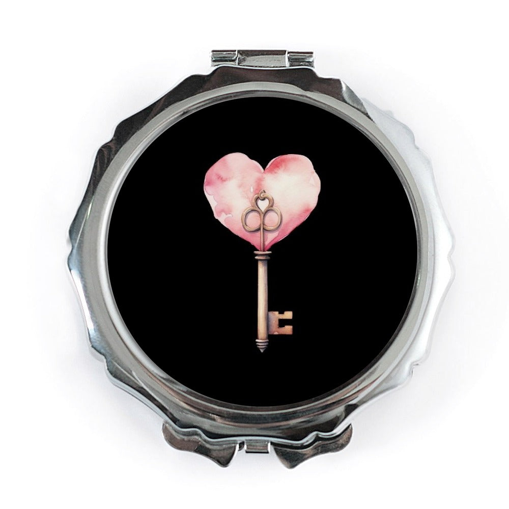 Heart Key Pocket Mirror, Love Key, Antique Key Mirror, Cute Pocket Mirror, Pink Heart Art, Key to my Heart Mirror, Valentine's Day Gift - Tawshia