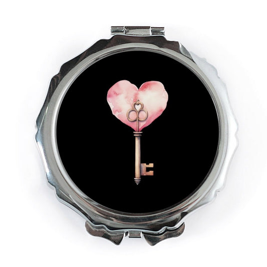 Heart Key Pocket Mirror, Love Key, Antique Key Mirror, Cute Pocket Mirror, Pink Heart Art, Key to my Heart Mirror, Valentine's Day Gift - Tawshia