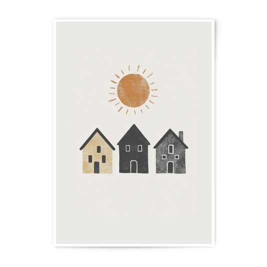Boho Houses Photographic Print, Minimalist Art Print, Nursery Decor, Modern Wall Art, Sunshine Print, Home Decor, Kids Room Art - Tawshia