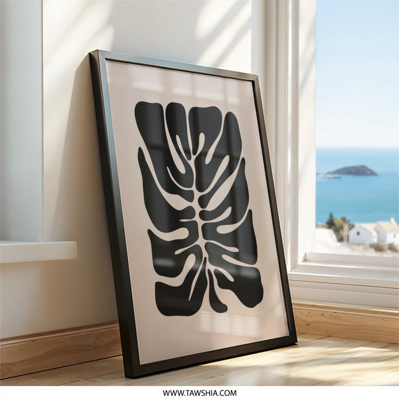 Monstera Wall Art, Minimalist Botanical Print, Black and Beige Decor, Tropical Leaf Poster, Modern Home Wall Decor, Nature Inspired Art - Tawshia