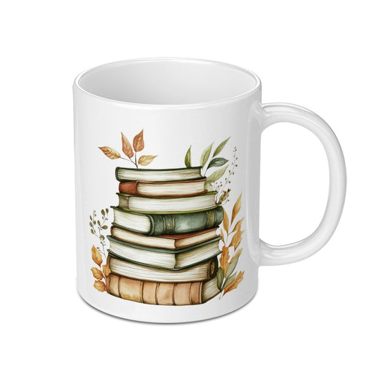 Book Lover Mug, Stack of Books with Leaves, Literary Gift, Autumn Books Mug, Cozy Reading Mug, Bookish Gift, Tea Mug, Coffee Mug - Tawshia