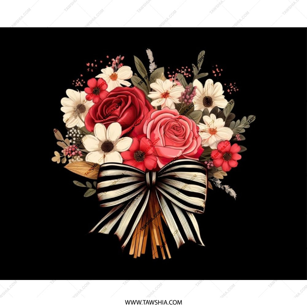 Floral Bouquet Mouse Pad, Elegant Roses Mousepad, Striped Bow Computer Mat, Flower Power Office Decor, Trendy Gift for Her Mouse Pad - Tawshia